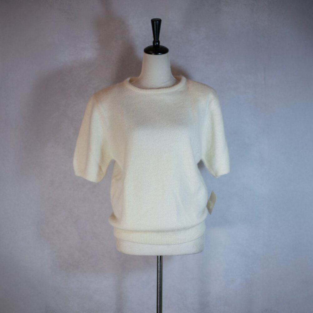 NWT Carson Pirie Scott Womens Angora Sweater Short Sleeves Crewneck Ivory Size L